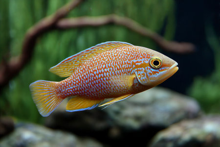 Cichlid fish swimming in an aquarium. Aquarium fish.の素材