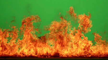 Fire flames on a green background. Fire and flames on a green background.の素材
