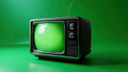 Retro television with green screen on green background, 3d renderの素材