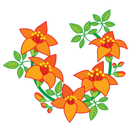 Circle branch of orange red flowerのイラスト素材