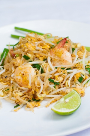 Pad Thai Thai food stir-fried rice noodles with shrimp and limeの写真素材
