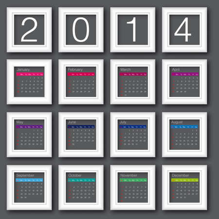 calendar 2014 year minimal white frameのイラスト素材