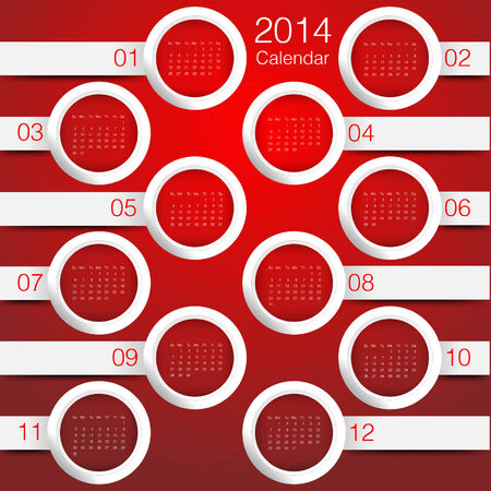 calendar 2014 year white circle on red backgroundのイラスト素材