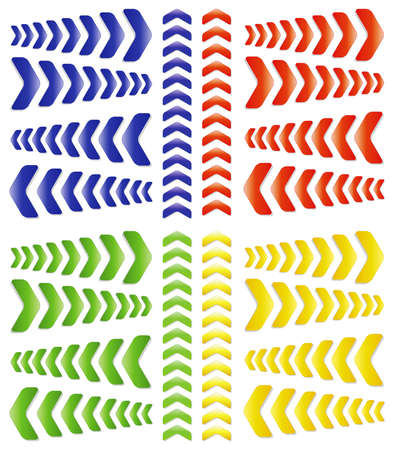 Colored, interrupted  sequence , isolated arrow with light shadow on white background 