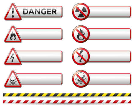 Isolated vector Danger sign banner collection with reflection and shadow on white background for your textのイラスト素材