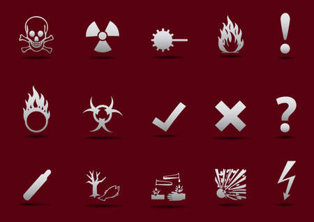 Isolated  Danger sign collection with light gradient and shadow on red backgroundのイラスト素材