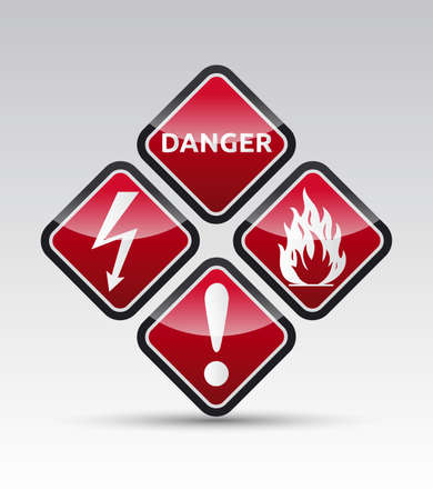 Isolated orange Danger sign collection with black border, reflection and shadow on white backgroundのイラスト素材