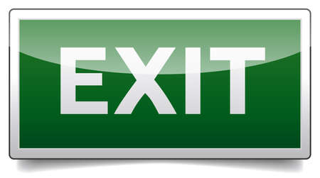 Isolated exit, emergency sign with reflection and shadow on white background のイラスト素材