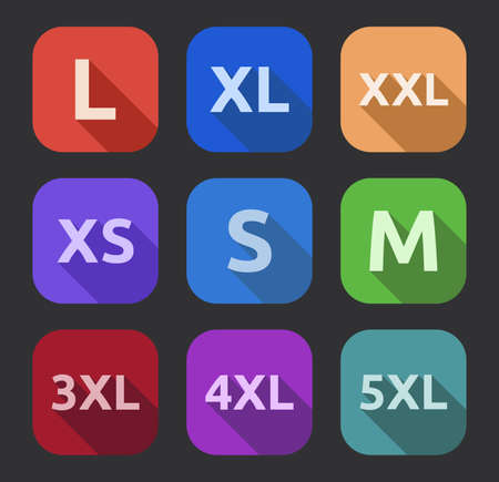 Flat design, long shadow cloth size vector icons collection  set  のイラスト素材
