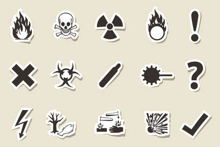 Isolated old style vector Danger sign collection  set  with shadow on backgroundのイラスト素材
