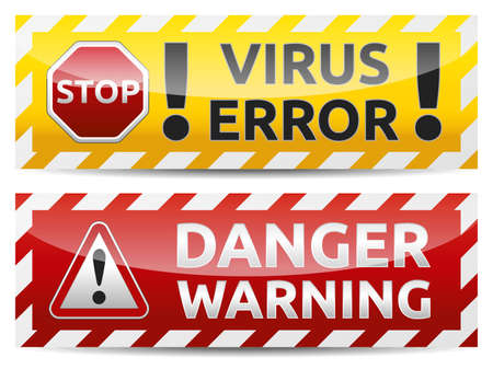 Danger virus warning and danger banner. Isolated, multicolor version on white background.のイラスト素材