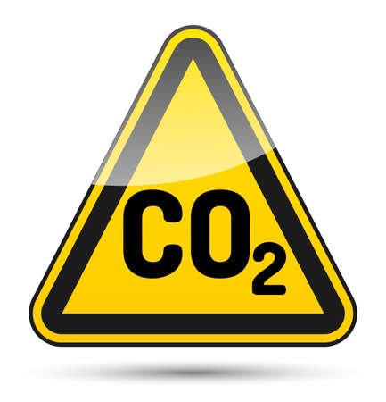 CO2 danger triangle sign with black border, reflection and shadow on white backgroundのイラスト素材
