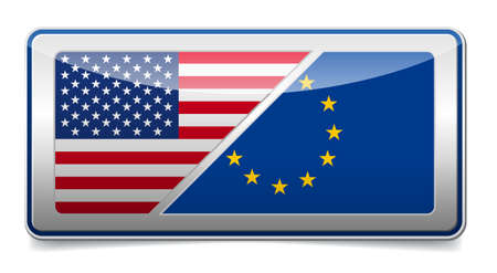 USA - EU sign board with shadow on white backgroundのイラスト素材