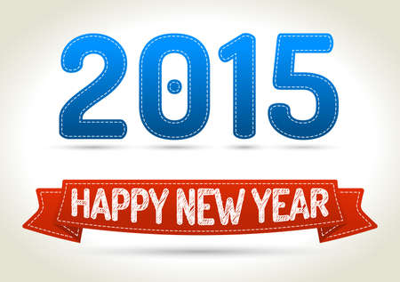 Happy new year 2015 on three different color ribbon with shadow on light background.のイラスト素材