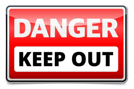 Danger Keep out sign with reflection and shadow on white backgroundのイラスト素材