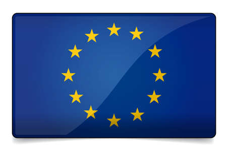 Europe flag correctly and proportional with round corner, glossy design and shadow on white backgroundのイラスト素材
