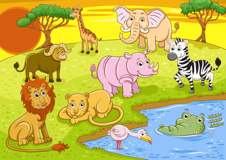 group of african safari animalの写真素材