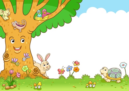 tree and animal frame  simple Gradients, no Effects, no mesh, no Transparencies All in separate layers for easy editing のイラスト素材