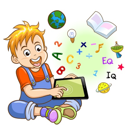 Boy and tablet   EPS10 File - simple Gradients, no Effects, no mesh, no Transparencies All in separate group for easy editing のイラスト素材