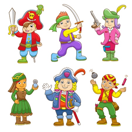 set of pirate child cartoon. EPS10 File no Gradients, no Effects, no mesh, no Transparencies.All in separate group for easy editing. のイラスト素材