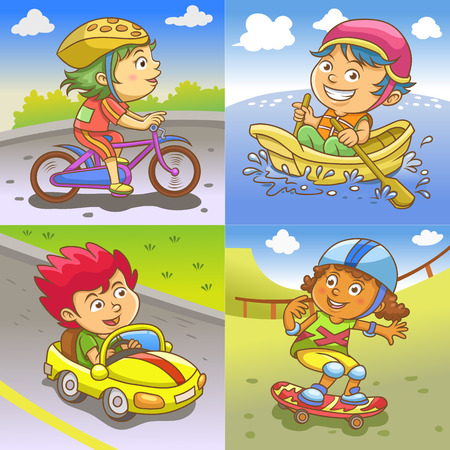 illustration of children playing different sports. EPS 10 simple Gradientsのイラスト素材