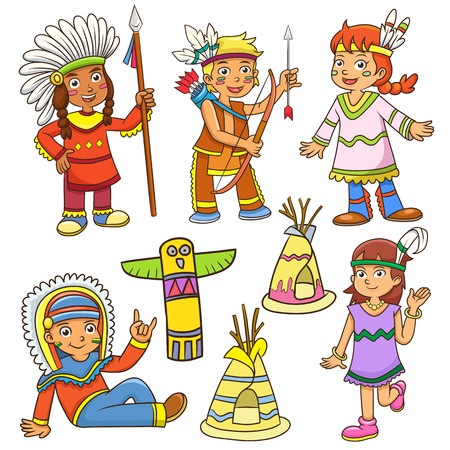 illustration of red indian cartoon.のイラスト素材
