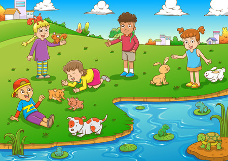 child and pet cartoon.のイラスト素材