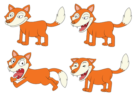 Cute cartoon foxes set. Funny forest animals in different poses. Children's illustration. Vector image. EPS10  File simple techniqueのイラスト素材