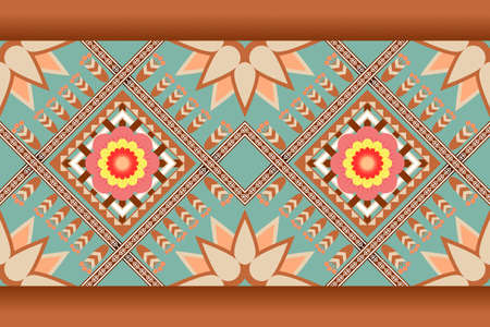 Geometric ethnic pattern seamless flower color oriental. seamless pattern. Design for fabric, curtain, background, carpet, wallpaper, clothing, wrapping, Batik, fabric,Vector illustration. pattern styのイラスト素材