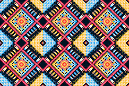 Geometric ethnic pattern seamless flower color oriental. seamless pattern. Design for fabric, curtain, background, carpet, wallpaper, clothing, wrapping, Batik, fabric,Vector illustration. pattern styのイラスト素材