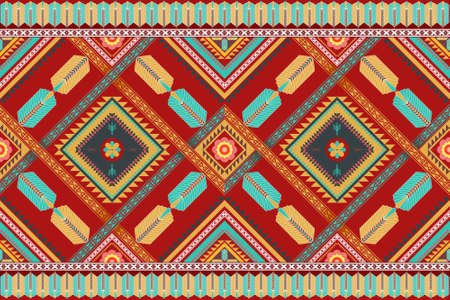 Geometric ethnic pattern seamless flower color oriental. seamless pattern. Design for fabric, curtain, background, carpet, wallpaper, clothing, wrapping, Batik, fabric,Vector illustration. pattern styのイラスト素材