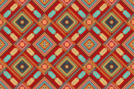 Geometric ethnic pattern seamless flower color oriental. seamless pattern. Design for fabric, curtain, background, carpet, wallpaper, clothing, wrapping, Batik, fabric,Vector illustration. pattern styのイラスト素材