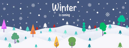 Christmas and happy new year landscape with text Merry Christmas, snow and gingerbread. Design for banner template, social network website , poster, cover page. Red background. Vector illustration.のイラスト素材