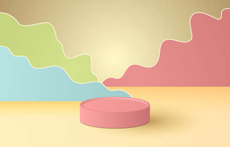 3d Stage background product scene with geometric platform. Stage background vector 3d rendering with podium. stage to show cosmetic products. Stage showcase on pedestal modern 3d studio color platformのイラスト素材