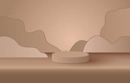 3d Stage background product scene with geometric platform. Stage background vector 3d rendering with podium. stage to show cosmetic products. Stage showcase on pedestal modern 3d studio brown platformのイラスト素材