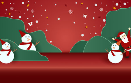 Christmas Stage background product scene and geometric platform. Stage background vector 3d rendering with podium. stage to show cosmetic products. Stage showcase on pedestal modern 3d studio platformのイラスト素材