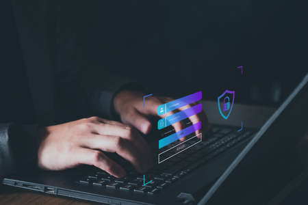 Cyber ââSecurity. businessman using computer Network Login, Internet Security, Prevent Unauthorized Access, Personal Information, Authentication, Top Secret, Use the Internet Safely.の写真素材