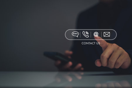 Contact us concept. Business man consulting customers who contact us, call center service, customer consulting service, email, hotline, business contact, digital online business, digital service.の写真素材