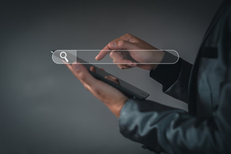 Data Search Technology Search Engine Optimization. Business people are searching for information in digital databases, search jobs, apply online jobs, manage big data bases, business information.の写真素材