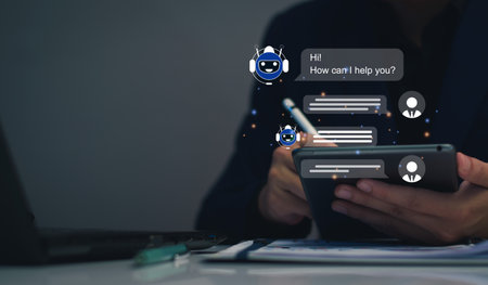 AI Chatbot intelligent digital business service application concept, computer mobile application...