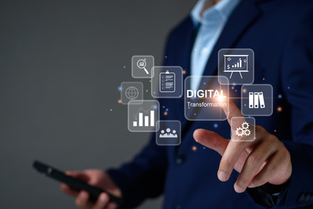 Digital transformation technology strategy, digitization and digitalization of business processes and data, optimize and automate operations, business service management, internet and cloud computing.の写真素材