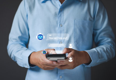 AI Chatbot intelligent digital customer service application concept, computer mobile application...