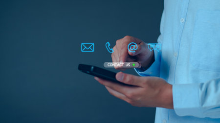 Contact us concept. Business man consulting customers who contact us, call center service, customer consulting service, email, hotline, business contact, digital online business, digital service.の写真素材