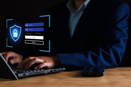 cyber security concept. user privacy security and encryption, secure internet access Future technology and cybernetics, screen padlock, biotic login technology fingerprint scanning. privacy protectionの写真素材