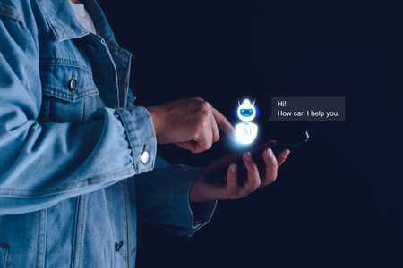 Chatbot concept. open AI, Artificial Intelligence. businessman using technology smart robot AI,...