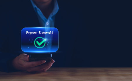 Digital online payment concept. Business people using mobile smart phone, online payment, banking, online shopping. Technology online banking applications via internet network. financial transaction.の写真素材