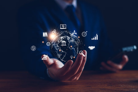 Digital business concept. Modern technology businessman planning marketing, investing, strategy, trading, searching for business information, analyzing future economic trends. on Internet networks.の写真素材