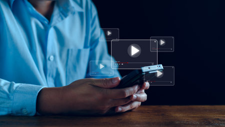 watch online streaming video. Man searching video content on internet, to watch online entertainment...