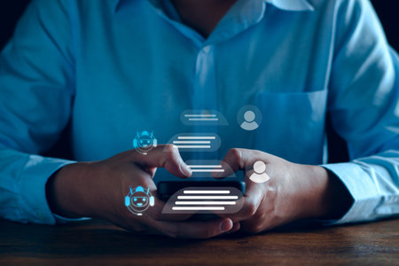 Chatbot concept. open AI, Artificial Intelligence. businessman using technology smart robot AI,...