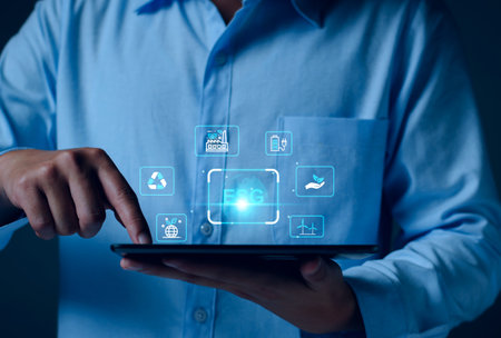 Environmental technology concept. sustainable ESG modernization development by using technology of...